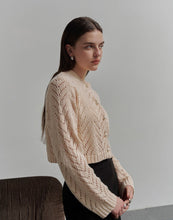 Load image into Gallery viewer, Three-Dimensional Pearl Basket Hollow Knitted Cropped Cardigan
