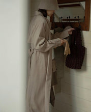 Load image into Gallery viewer, Rayon Puff Sleeves Belt-Up Loose Trench coat
