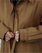 Load image into Gallery viewer, Rayon Puff Sleeves Belt-Up Loose Trench coat
