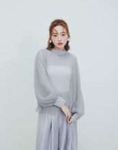 Load image into Gallery viewer, Elegant slightly transparent fine fold small turtleneck Blouse
