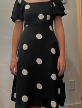 Load image into Gallery viewer, Polka Dots Off Shoulder Tailored Fitted Mid Length Chiffon Dress
