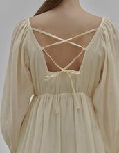 Load image into Gallery viewer, French Style V-Shaped Overlapping Collar Puff Sleeve Dress"
