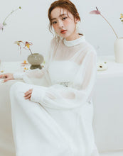 Load image into Gallery viewer, Elegant slightly transparent fine fold small turtleneck Blouse
