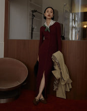 Load image into Gallery viewer, Straight Ribbed Lapel Knitted Long Dress
