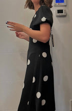 Load image into Gallery viewer, Polka Dots Off Shoulder Tailored Fitted Mid Length Chiffon Dress
