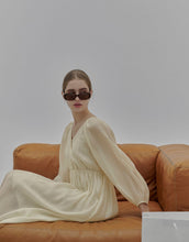 Load image into Gallery viewer, French Style V-Shaped Overlapping Collar Puff Sleeve Dress"

