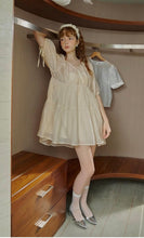 Load image into Gallery viewer, V-neck Puff Sleeve Backless Tie-Up Short Dress

