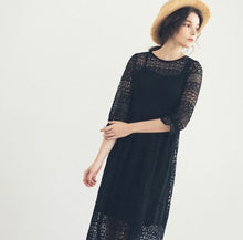 Load image into Gallery viewer, Mesh Lace Round Neck Mid Length Dress(W/Lining)

