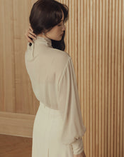 Load image into Gallery viewer, Sheer Higher Neckline Puff Sleeve Blouse
