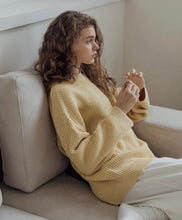 Load image into Gallery viewer, Round Neck Drop Shoulders,  Loose-fitting Knitted Long Sweater
