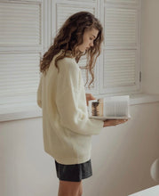 Load image into Gallery viewer, Round Neck Drop Shoulders,  Loose-fitting Knitted Long Sweater
