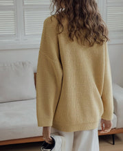 Load image into Gallery viewer, Round Neck Drop Shoulders,  Loose-fitting Knitted Long Sweater
