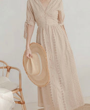 Load image into Gallery viewer, Eyelet Lace Tie Resort Cotton Dress
