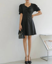 Load image into Gallery viewer, Wrinkled V-neck Princess Sleeve A-line Short Dress
