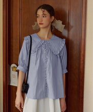 Load image into Gallery viewer, Lotus Leaf Large Collar Pearl Button Shirt
