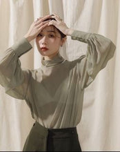 Load image into Gallery viewer, French Style Mock Neck Button Chiffon Blouse(w/Lining)
