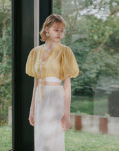 Load image into Gallery viewer, Puff Sleeve Drawstring Crop Cover Top
