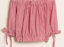 Load image into Gallery viewer, Short Top With Checkered Cuffs and Tie
