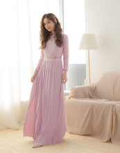 Load image into Gallery viewer, Wedding Lace Translucent Stitching Chiffon Pleated Slit Full Length Dress
