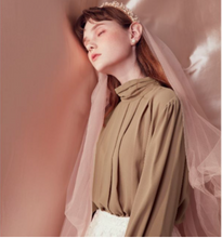 Load image into Gallery viewer, Stand-Up Collar Discounted Chiffon Long-Sleeved Top
