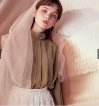Load image into Gallery viewer, Stand-Up Collar Discounted Chiffon Long-Sleeved Top
