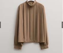 Load image into Gallery viewer, Stand-Up Collar Discounted Chiffon Long-Sleeved Top
