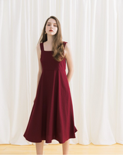 Load image into Gallery viewer, Fresh drape square collar cotton and linen breasted dress
