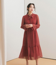 Load image into Gallery viewer, Retro Polka Dot Tie-Breasted Dress
