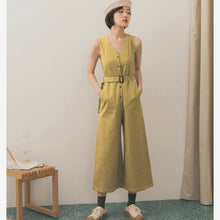 Load image into Gallery viewer, V-neck Buttoned Wide Jumpsuit Front Buckle Design
