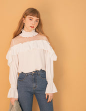 Load image into Gallery viewer, Retro Sweet Translucent Lotus Leaf Collar Top
