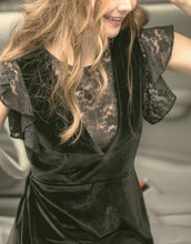 Load image into Gallery viewer, Lace Stitching Velvet Dress

