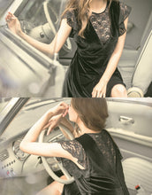 Load image into Gallery viewer, Lace Stitching Velvet Dress
