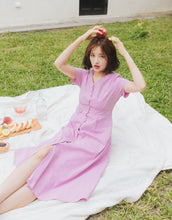 Load image into Gallery viewer, Temperament Elegant V-neck Pearl Button Short Sleeved Dress
