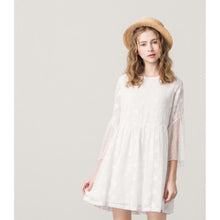 Load image into Gallery viewer, Romantic French Atmosphere-Full Version of Flower Embroidered Lace Sleeves Stitching Delicate Chiffon Short  Dress
