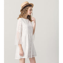 Load image into Gallery viewer, Romantic French Atmosphere-Full Version of Flower Embroidered Lace Sleeves Stitching Delicate Chiffon Short  Dress
