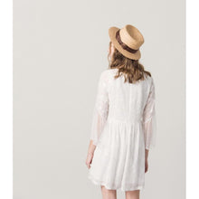 Load image into Gallery viewer, Romantic French Atmosphere-Full Version of Flower Embroidered Lace Sleeves Stitching Delicate Chiffon Short  Dress

