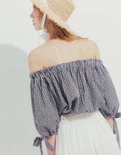 Load image into Gallery viewer, Short Top With Checkered Cuffs and Tie
