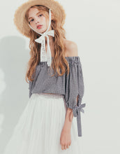 Load image into Gallery viewer, Short Top With Checkered Cuffs and Tie
