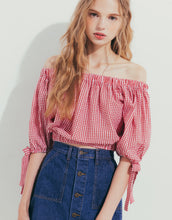 Load image into Gallery viewer, Short Top With Checkered Cuffs and Tie
