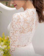 Load image into Gallery viewer, Wedding Lace Translucent Stitching Chiffon Pleated Slit Full Length Dress

