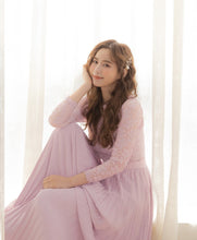 Load image into Gallery viewer, Wedding Lace Translucent Stitching Chiffon Pleated Slit Full Length Dress

